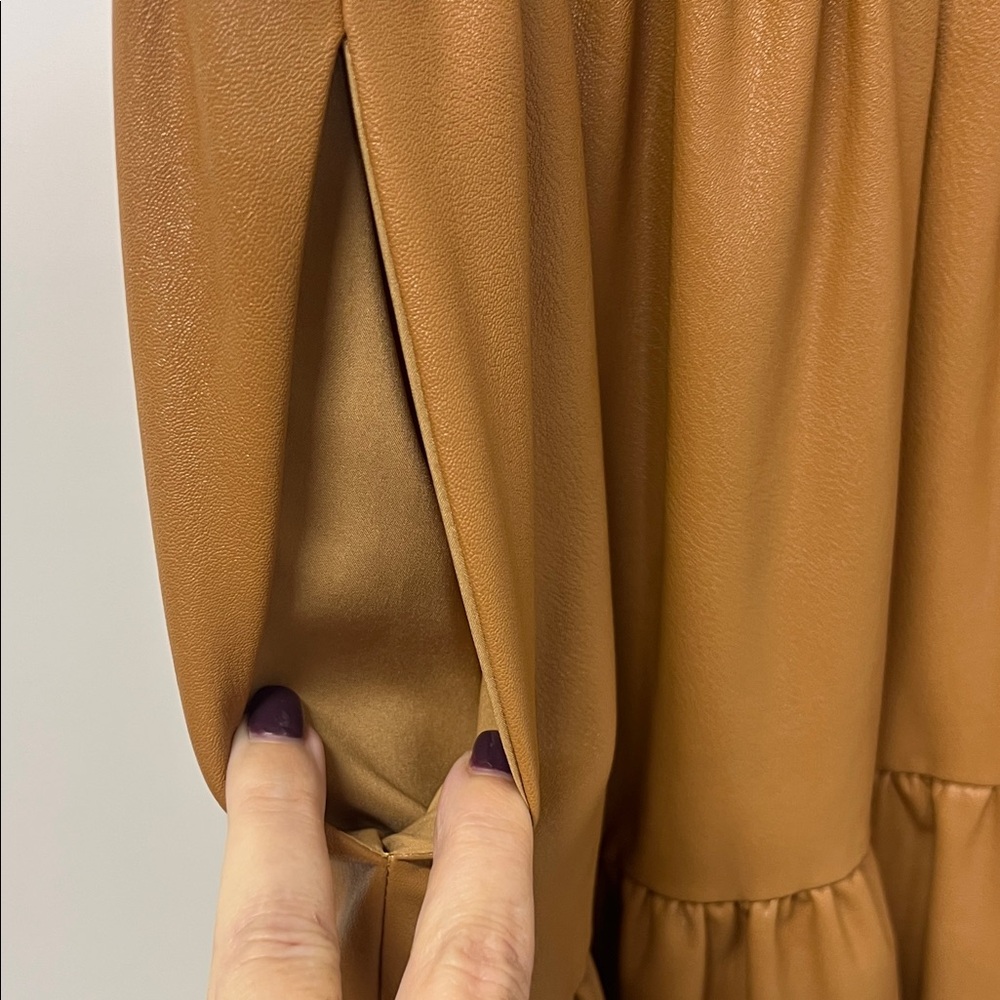 Amanda Uprichard, Connolly Dress, Camel Colored Faux Leather, Size XS - Picture 6 of 12